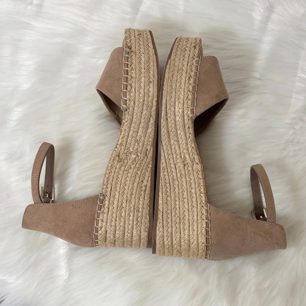 Kelly & Katie Tan Espadrille Wedge Sandals with Ankle Strap